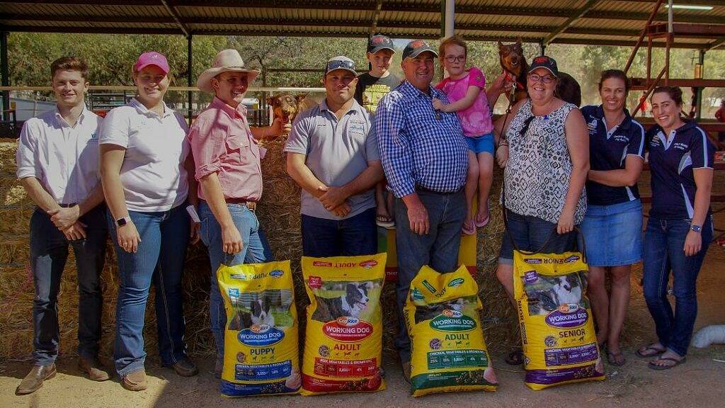 The selling team, buyer and vendor with the record priced working Kelpie after the Jerilderie sale. Photo: supplied