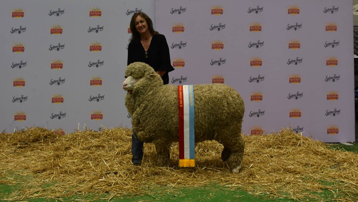 Jayne Lette, Conrayn, Berridale, with her grand champion superfine wool ewe. Photo: Shantelle Lord