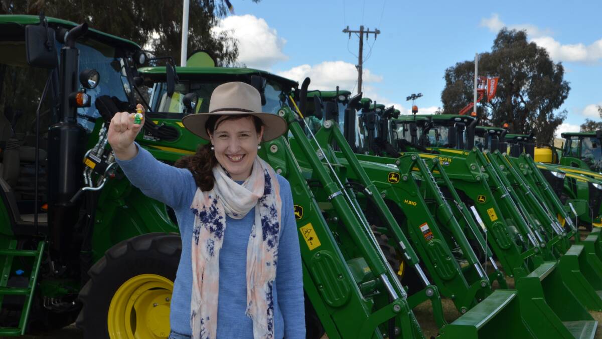 Aimee Snowden with her Lego® Farmer from Little Brick Pastoral at the Henty Farm Machinery Field Days.
