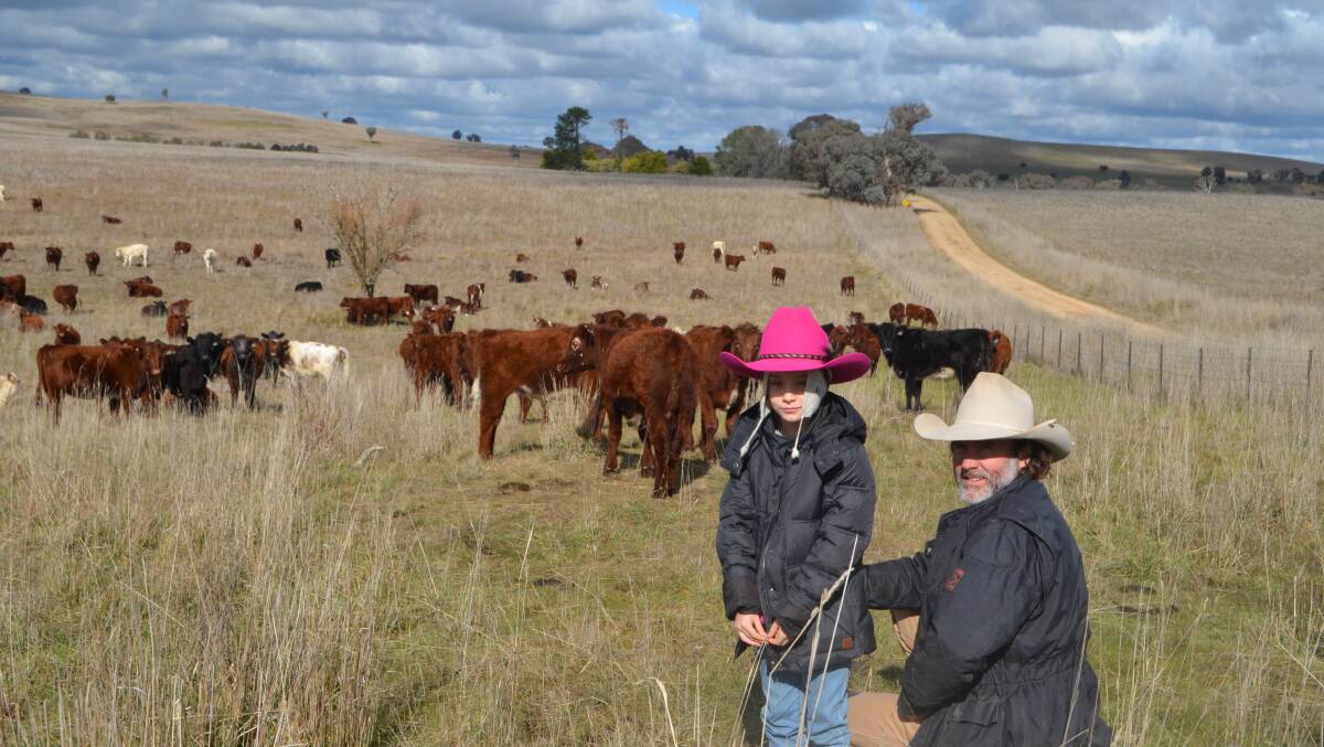 Charlie Arnott, Boorowa with his daughter Lilla checking pasture growth and condition of his heifers. 'Changing the paddock between your ears" is a really exciting prospect and could lead to a better agricultural system.
