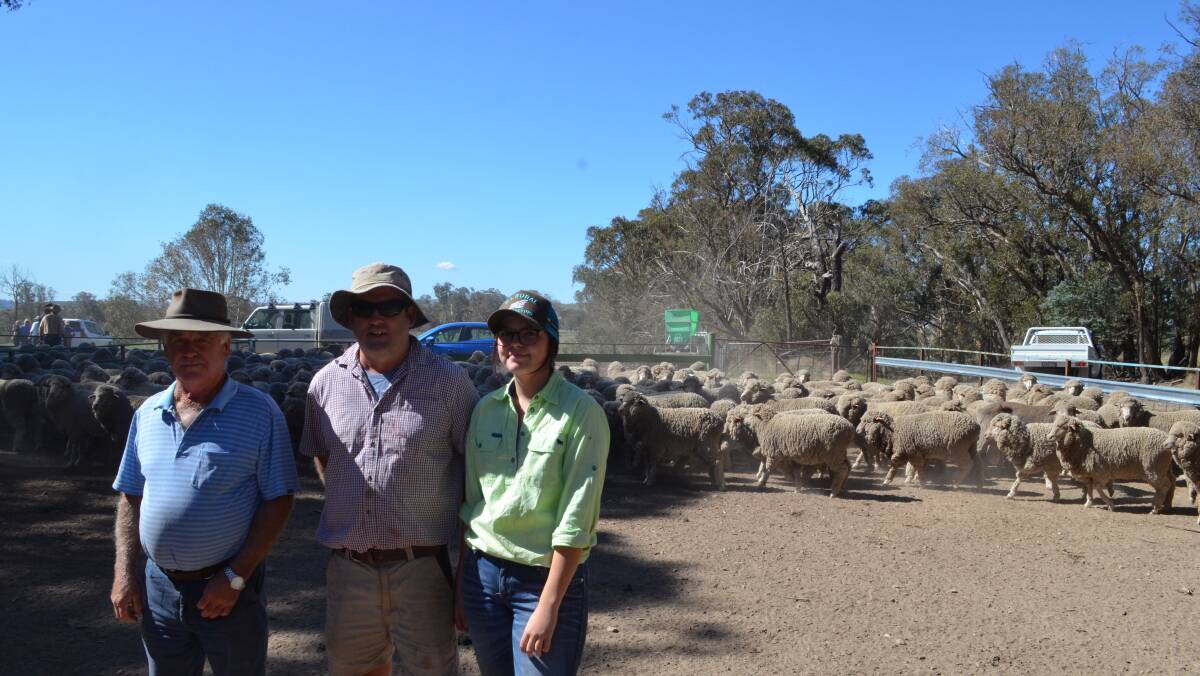 Graeme, Roy and Sarah Robertson, Lynlee, Bookham with their first olaced ewes in the team section.