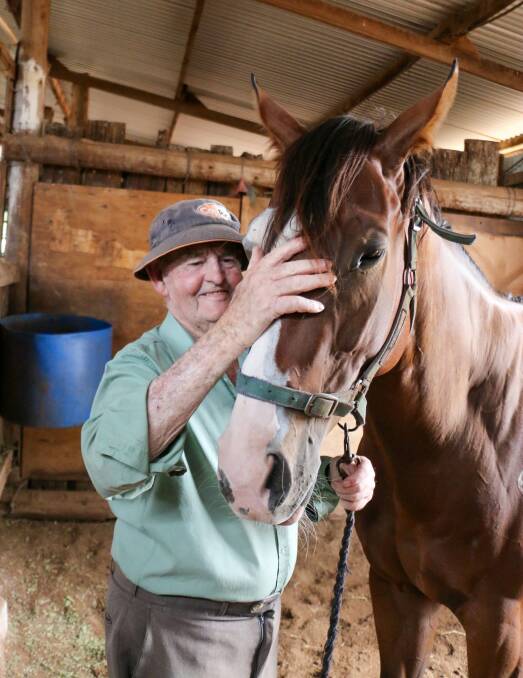 Peter Clancy with filly, Migjet, in the stables at Sona Lodge.
