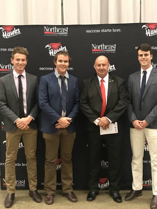 At the Awards night, with GrainGrowers' Chairman, John Eastburn, are
Tom Jeffery, Danyon Williams and, Nick Grant. Photo: supplied
