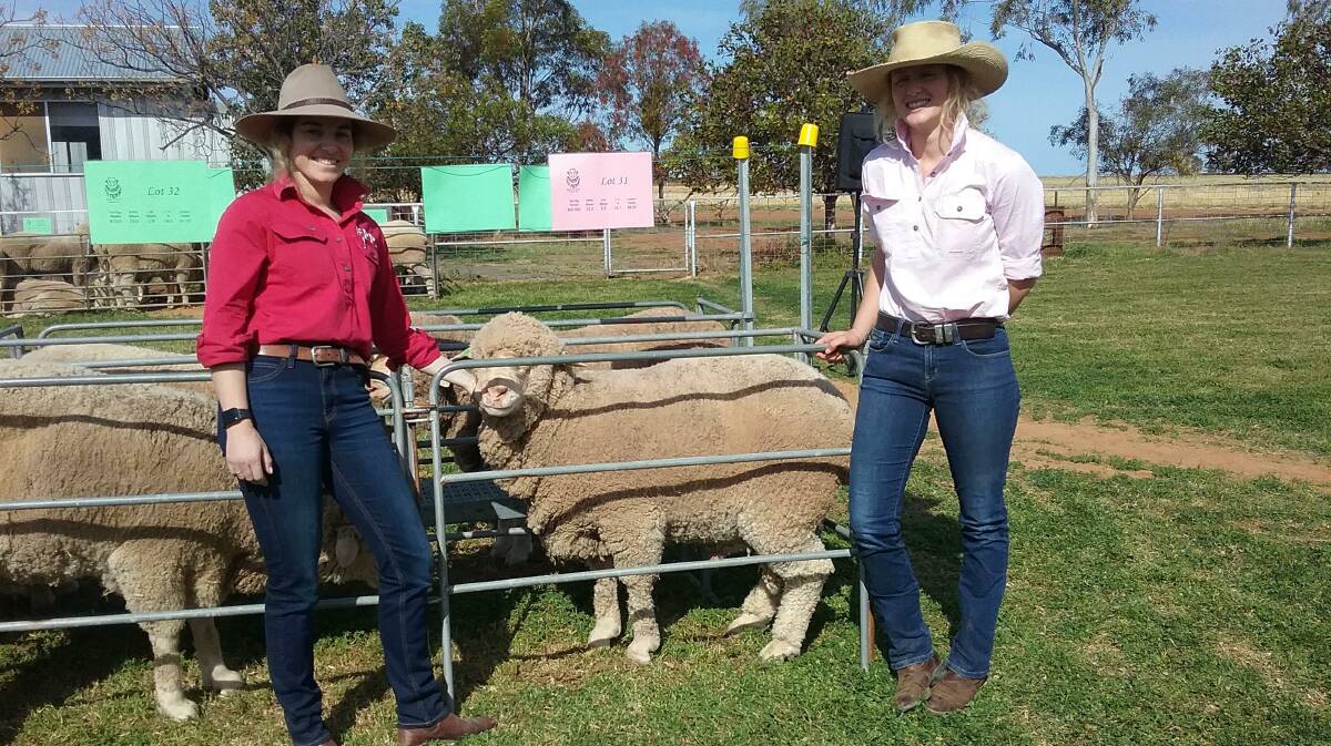 Charleton Glenn and Phoebe McCrabb with the ram sold for Hillston CanAssist. Photo: Dianne Peters
