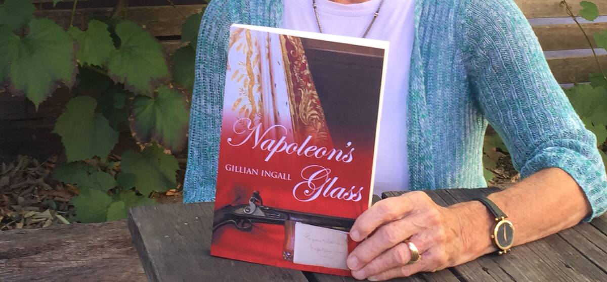 Gillian Ingall proudly presenting her latest publication, 'Napoleon's Glass'. 