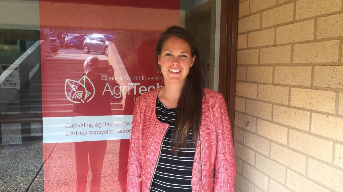 One of Farmers2Founders (F2F) co-founders Sarah Nolet outside the AgriTech Incubator at Charles Sturt University, Wagga Wagga.
