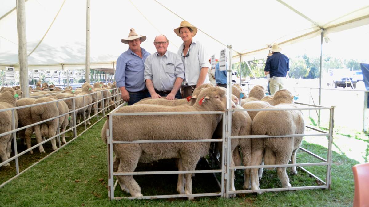 Chris Clemson, Clemson Hiscox and Company, Walgett, buyer of two of the top priced rams, Michael O'Brien, Come by Chance, and John Nadin, Macquarie Dohnes, Warren.