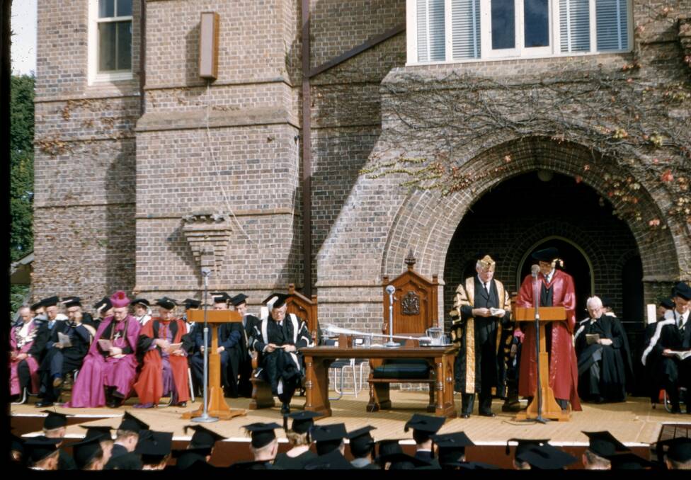 A University of New England graduation ceremony in the 1950s. Photo UNE Regional Archives and Heritage Centre