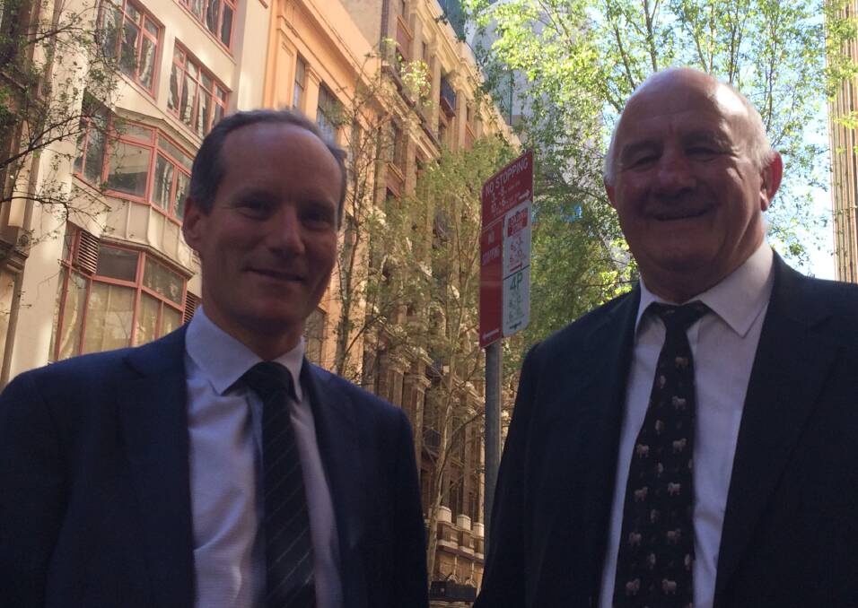 In Sydney for the recent Farm Writers Association of NSW industry lunch, Commonwealth Bank of Australia agribusiness solutions director, Holt Hardy, with Roger Fletcher.