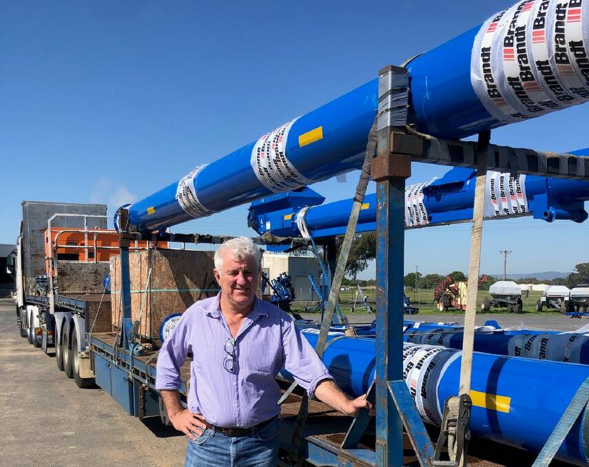 Geronimo Farm Equipment principal, Ashley Webster with a consignment of augers assembled for delivery after just arriving from Canada more than a month later than expected.