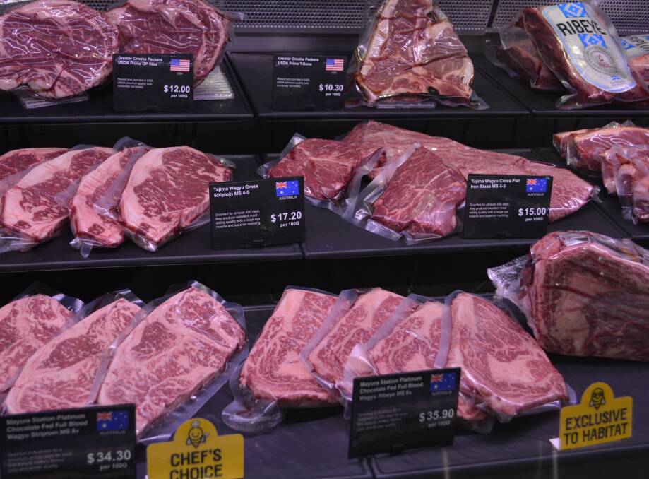 Pricey Australian and US beef cuts in Singapore's Honest Bee supermarket.