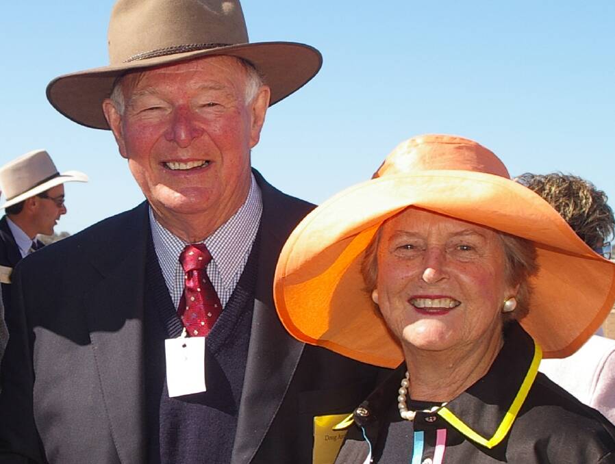 Doug Anthony, with his wife Margot, in 2005 at Louth Picnic Races in Far West NSW, representing Clyde Agriculture a company he served as a board director after his long political life.