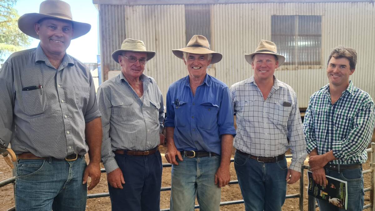 Second place went to the Owens family of Nanena, The Lagoon. Pictured are judge Hamish McLaren, Nerstane, John Owens, judge Frank Kaveney, Tallawong, Steve and Dan Owens. Photo: Emma Grabham