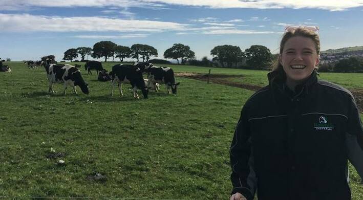 The 2018 Holstein UK Australia Exchange recipient from Victoria, Amabel Grinter from Muckatah, in Ireland last September as part of her exchange in the UK. Photo supplied. 