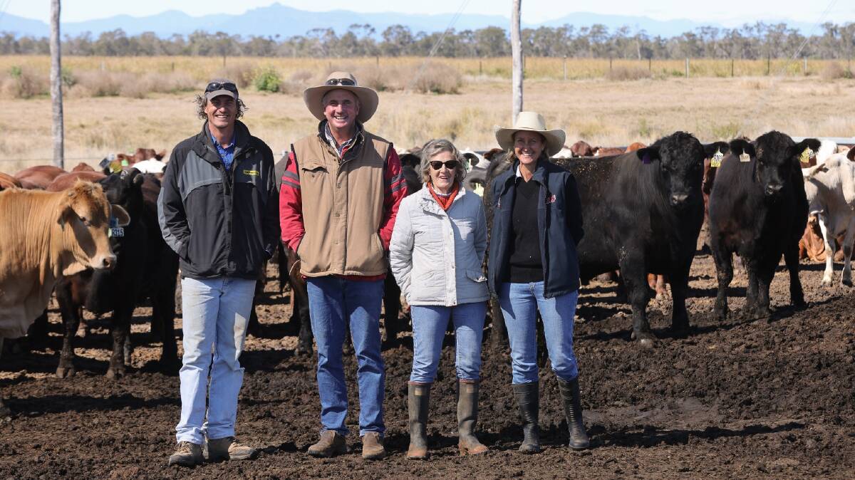 RAS councillor Michael Maccue, Wilga Feedlot, Bellata, Ben and Wendy (right) Mayne of Texas Angus, Warialda and Wendy's mother Gillian Leeds (second right), Leeds Shorthorns, Jerilderie. Photos: supplied