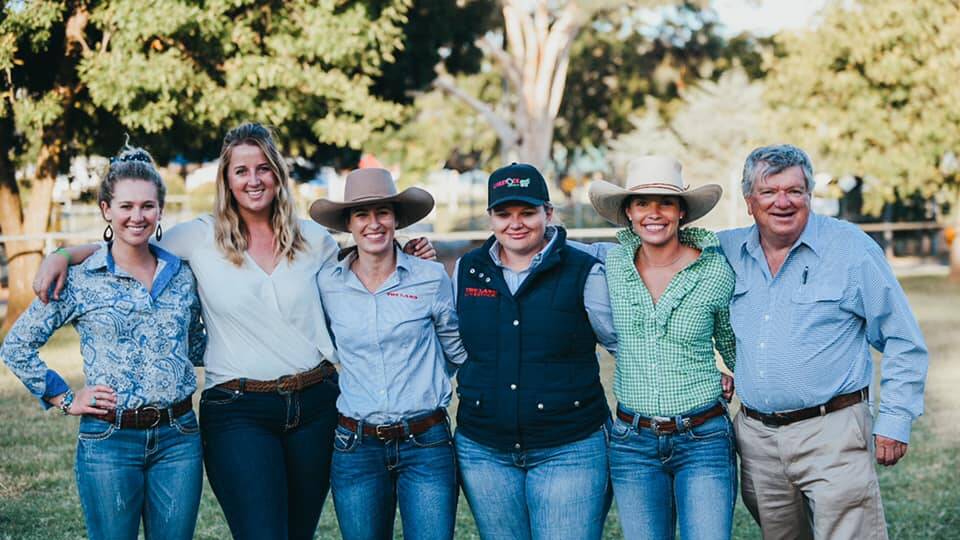CANBERRA ROYAL CATTLE SHOW: Ruby Canning and Emily Hurst, Branded Ag Showcase, The Land's Hannah Powe and Shantelle Lord, Nicole Skipper, Goondoola Livestock, Billimari, and The Land's retired employee and fan favourite, Mark Griggs. Photo: Branded Ag Showcase