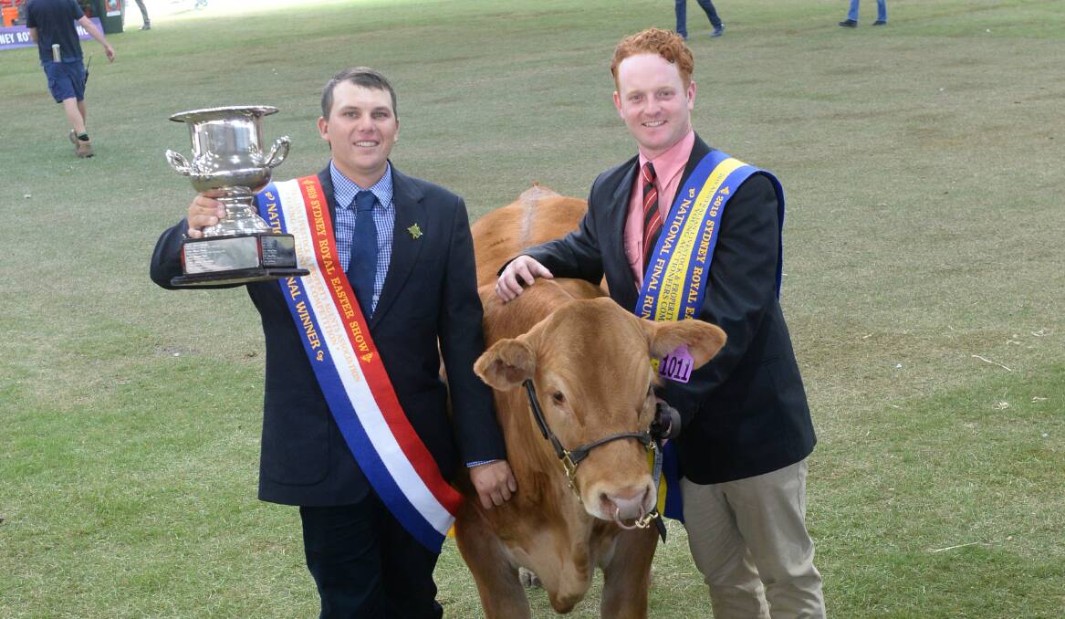 Queensland's Anthony O'Dwyer from GDL Dalby the ALPA National Young Auctioneer Competition winner and the runner-up Joe Allen from Elder's Euroa, Victoria. Photo by Rachel Webb. 