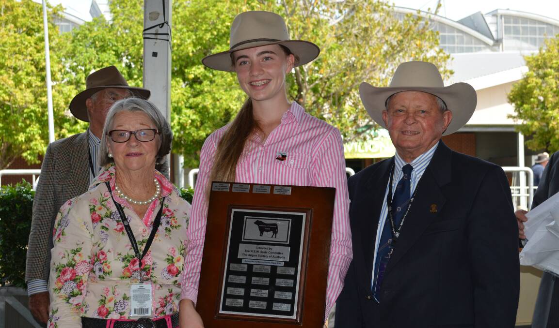 Yvonne and Robert ("Bobby") Gregory present the prestigious Norman Lethbridge Award to the 2018 recipient, Sharne Haskins, Richmond, who is studying a double-degree at the University of Sydney. 