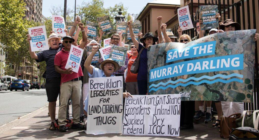 Organisers of a GetUp protest in Sydney CB urged ‘cowboy’ NSW regional water minister Niall Blair to stick to the Murray Darling Basin Plan, but chose not to elaborate on the specific flaws they could see in the Northern Basin Review. Photo via GetUp. 