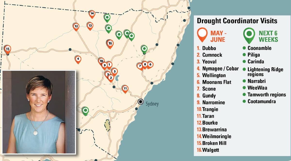 NSW Drought Co-ordinator Pip Job (inset) says all she and her team can do is focus on doing - for our farmers’ sake - a job she hopes won’t be needed for much longer. 