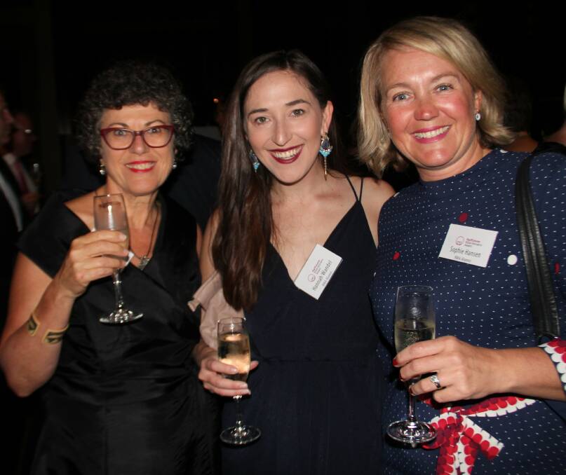 Sonia Muir, Hannah Wandel, and Sophie Hansen at this week's NSW Rural Women's Award dinner. 