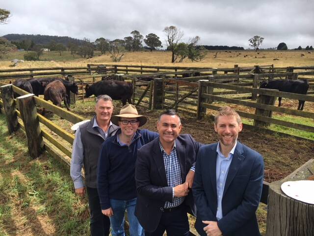 Scott Richardson from Stone Axe Pastoral, Northern Tablelands MP Adam Marshall, Deputy Premier John Barilaro, and First State Super Chief Investment Officer Damien Graham at Ebor on Wednesday. Photo supplied. 