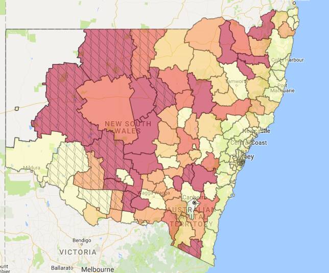 NSW stock theft hotspots bewteen 2014 and 2017. Image via BOCSAR. 
