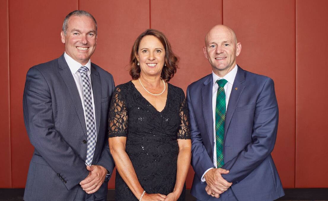 DPI director general Scott Hansen with 2017 Rural Women's Award winner Sandra Ireson and NSW Minister for Primary Industries Niall Blair. 
