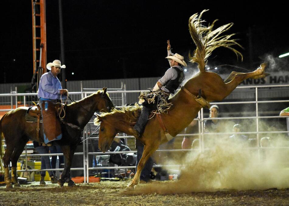 Mitchell Tidyman, Bareback winner at the 2017 Parkes Rodeo. Showgrounds, committees, and trusts across the state face a number of challenges for their event to stay viable. Photo by Jenny Kingham. 