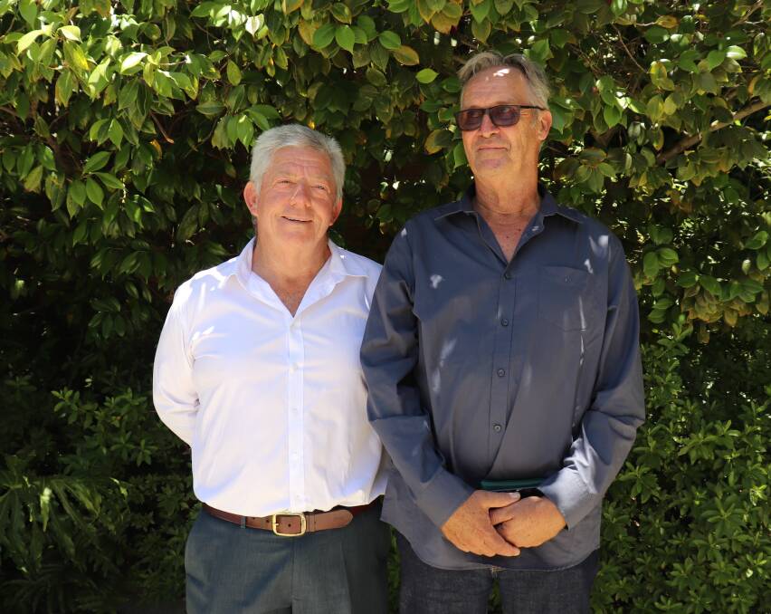 Donald Maasdopp (left), Pindabunna station (cattle) and Angus Nichols, Edah station (sheep) believe their pastoral leases will ultimately be more productive because of stock management changes required for carbon farming projects.