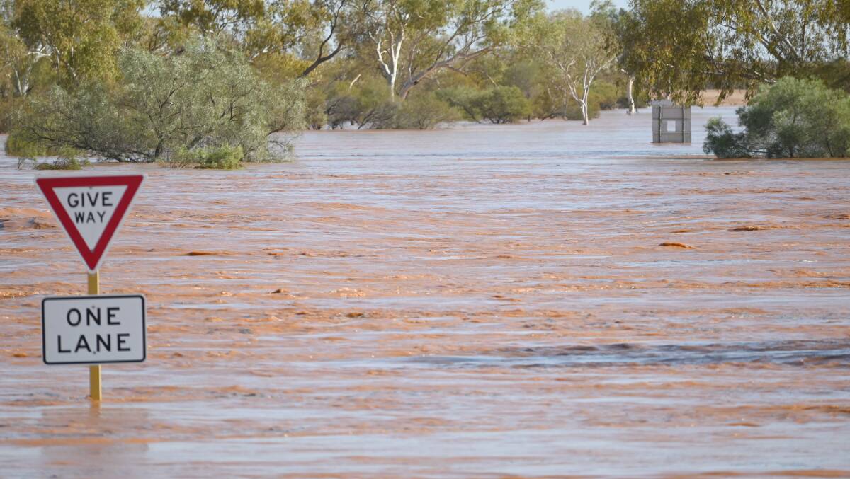 The causeway at Yinnietharra station where the water height reached 4.6m early this week.
