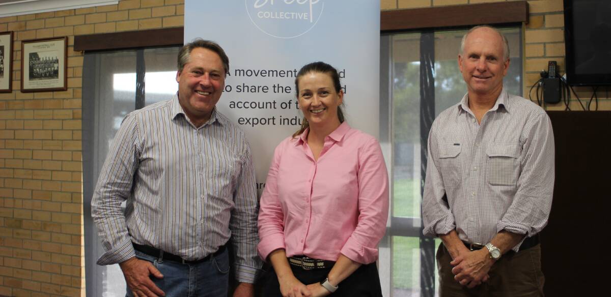 Federal Member for O'Connor Rick Wilson with The Sheep Collective spokesperson Dr Holly Ludeman and Australian Livestock Exporters' Council board member John Edwards at Williams during the eight-stop Live Export Roadshow tour.