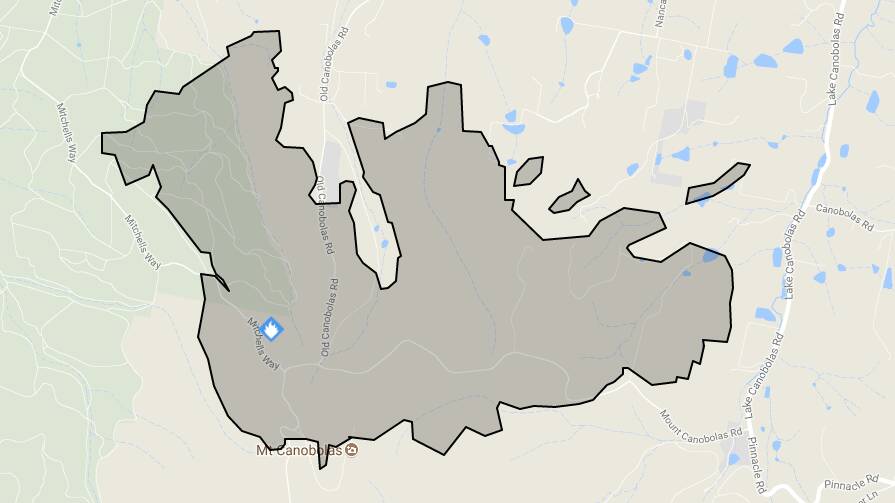 BIG AREA: The 793 hectares burnt out by the Mount Canobolas fire, as of Monday morning. Image: NSW Rural Fire Service