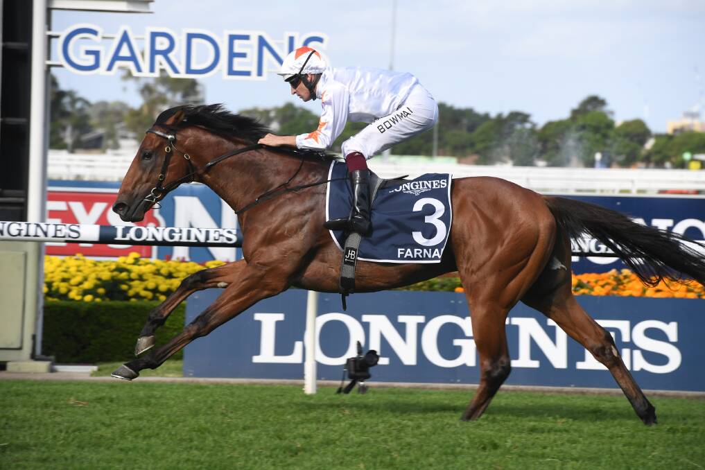 Not A Single Doubt colt, Farnan with Hugh Bowman in the saddle, win the $3.5m Golden Slipper Stakes-G1 at Rosehill on Saturday. Photo by Steve Hart.