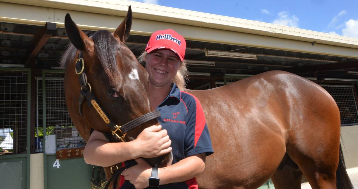 Handler Emily Eyndhoven with the sale topping I Am Invincible colt from Oakleigh Girl, selling for $1.7 million on Saturday. Photo Virginia Harvey