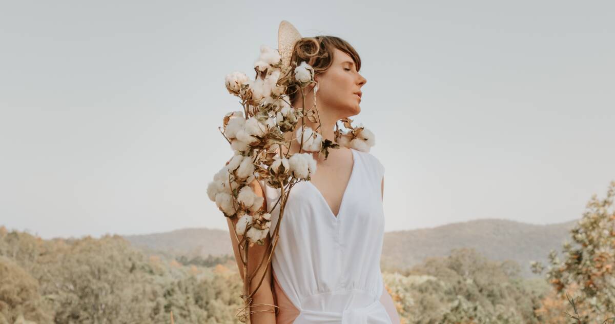 Emma Bond will wear her Australian cotton gown at the national finals in the Victorian Race Club Fashions on the Field Emerging Designer category on November 4. Natalie Trainor Photography
