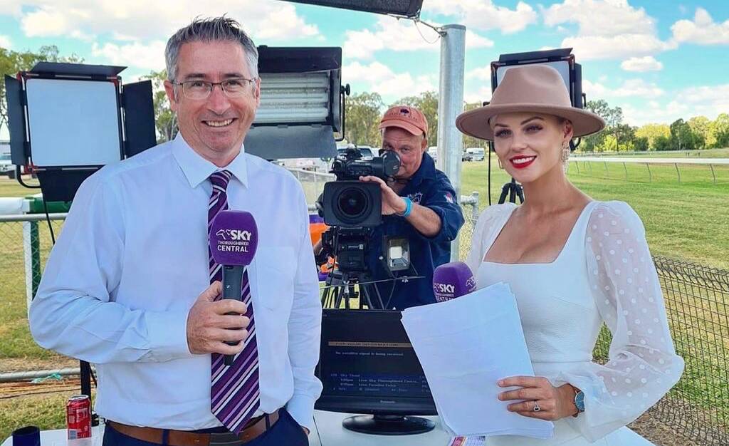 Sky presenters Michael Charge and Kiaarn Dickens trackside at Chinchilla, Queensland. Picture supplied