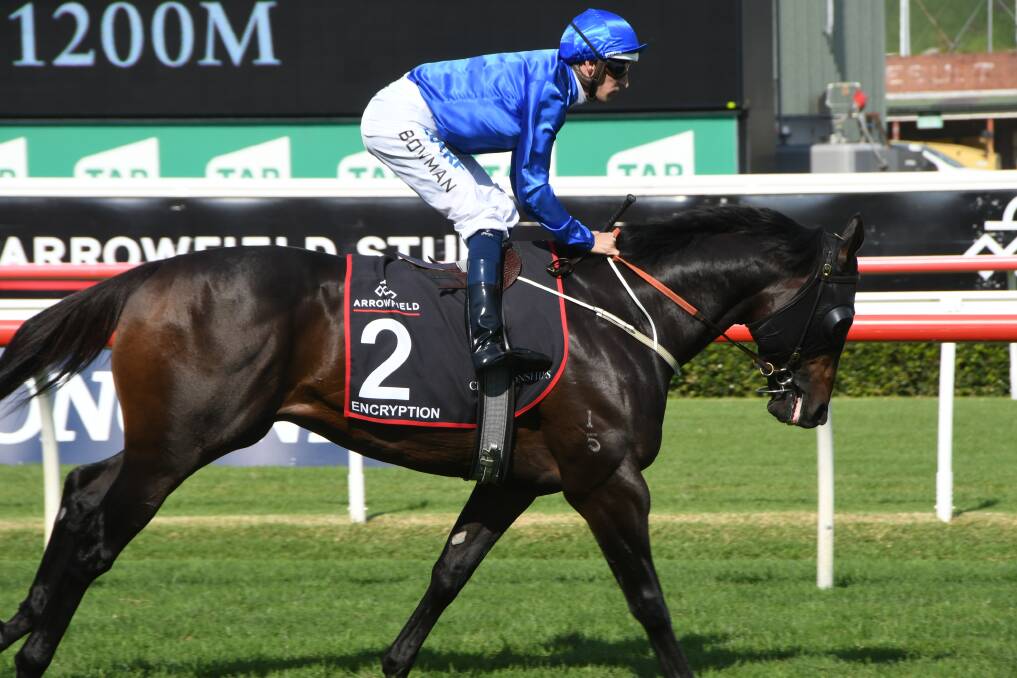 Lonhro horse, Encryption (and Hugh Bowman) when performing at Randwick, has been retired to Eureka Stud, Cambooya, Queensland. Photo Virginia Harvey