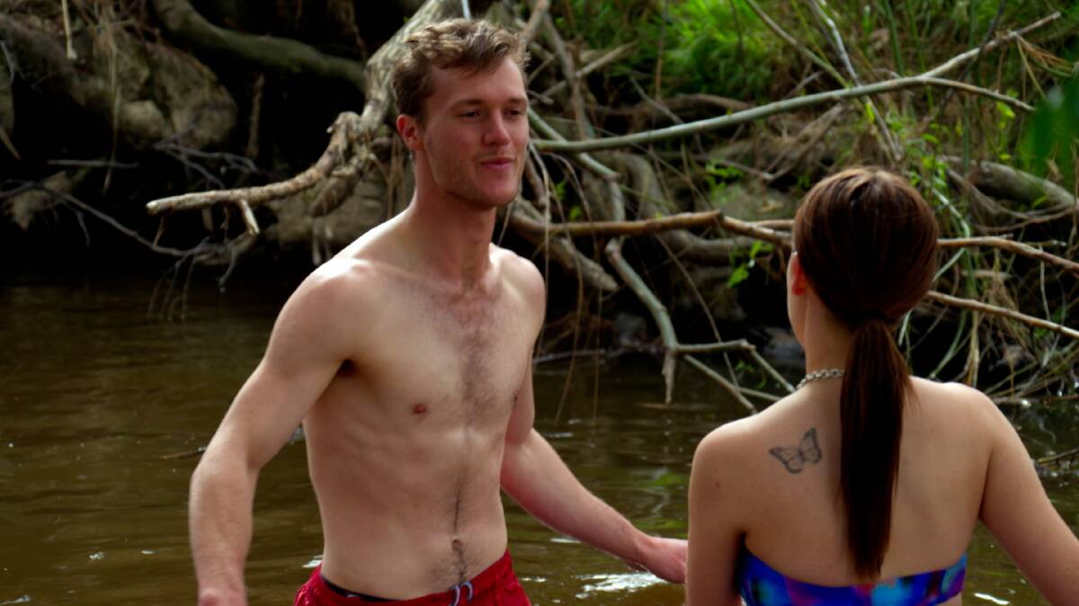 Farmer Matt and Annabelle are letting down walls and swimming, sort of. Picture by Channel 7