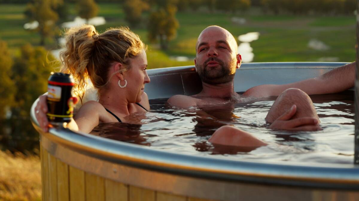 Clare and Farmer Brad discuss timelines in the spa. Picture by Channel 7