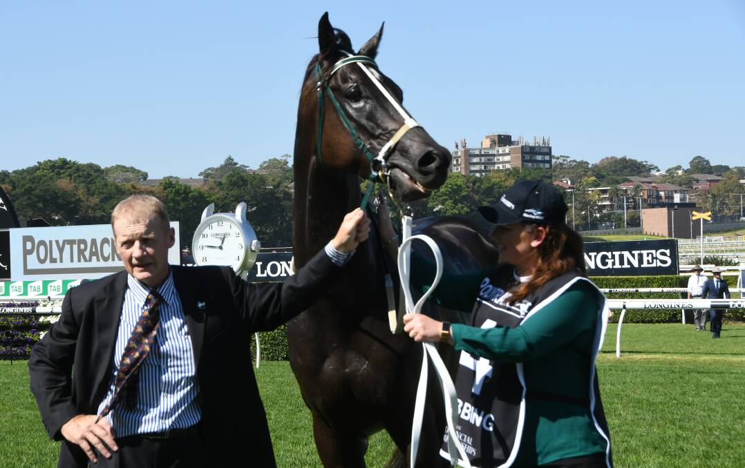 Winning conditioner Bernie Kelly, with Bobbing and strapper Dannielle Webster after the win in the Provincial Championships Final at Randwick on Saturday. Photos by Virginia Harvey