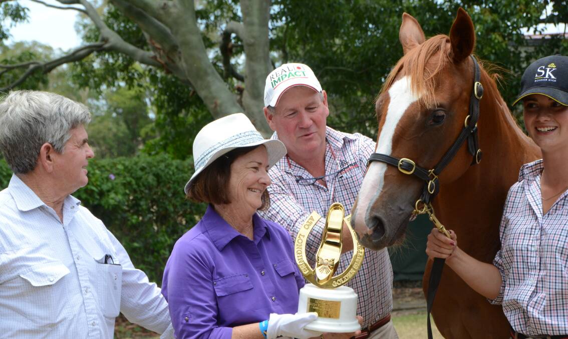 Graham and Linda Huddy with their Magic Millions Yearling Sale purchase and sister to 2019 Golden Slipper winner Estijaab, with Stephen Irwin and Marianne Gay.