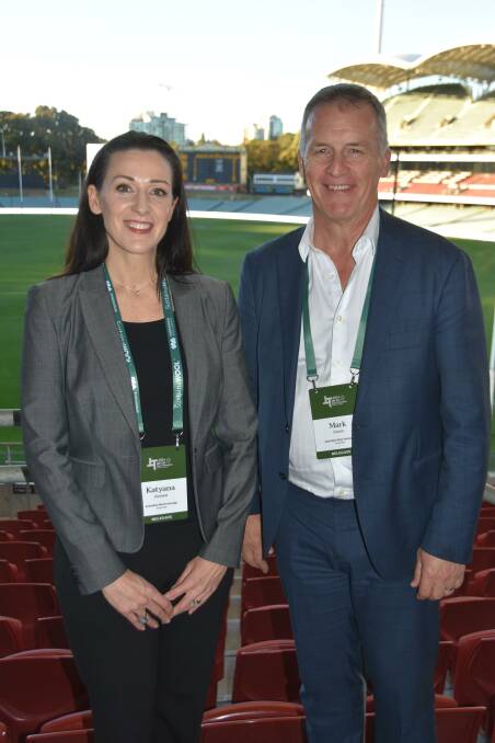 AWEX general manager brand and integrity Katyana Armen and chief executive officer Mark Grave at the IWTO Congress in Adelaide. Picture by Catherine Miller
