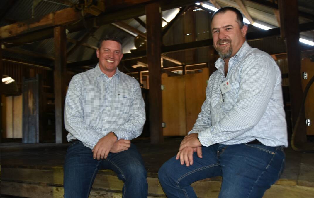 ON-THE-GROUND VIEW: JBS Australia's commercial manager northern Brendan Tatt and feedlot and farm manager Sean Sturgess.