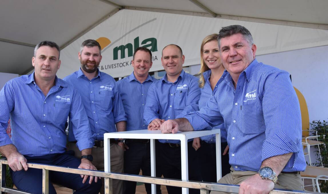 MLA's Middle East expert Nick Meara (right) with fellow MLA international market business managers, from left, Michael Finucan, Josh Anderson, Andrew Cox, Rob Williams and Ellen Rodgers at Beef Australiain Rockhampton.