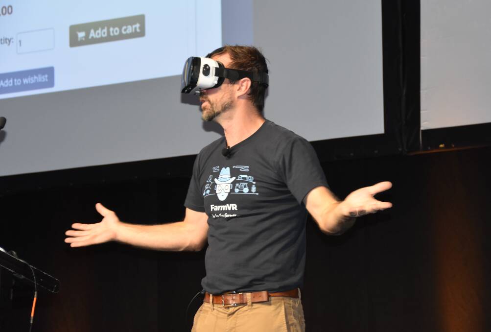 Immersive content expert Tim Gentle explaining augmented reality at the Northern Territory Cattlemen's Association conference in Alice Springs last week.