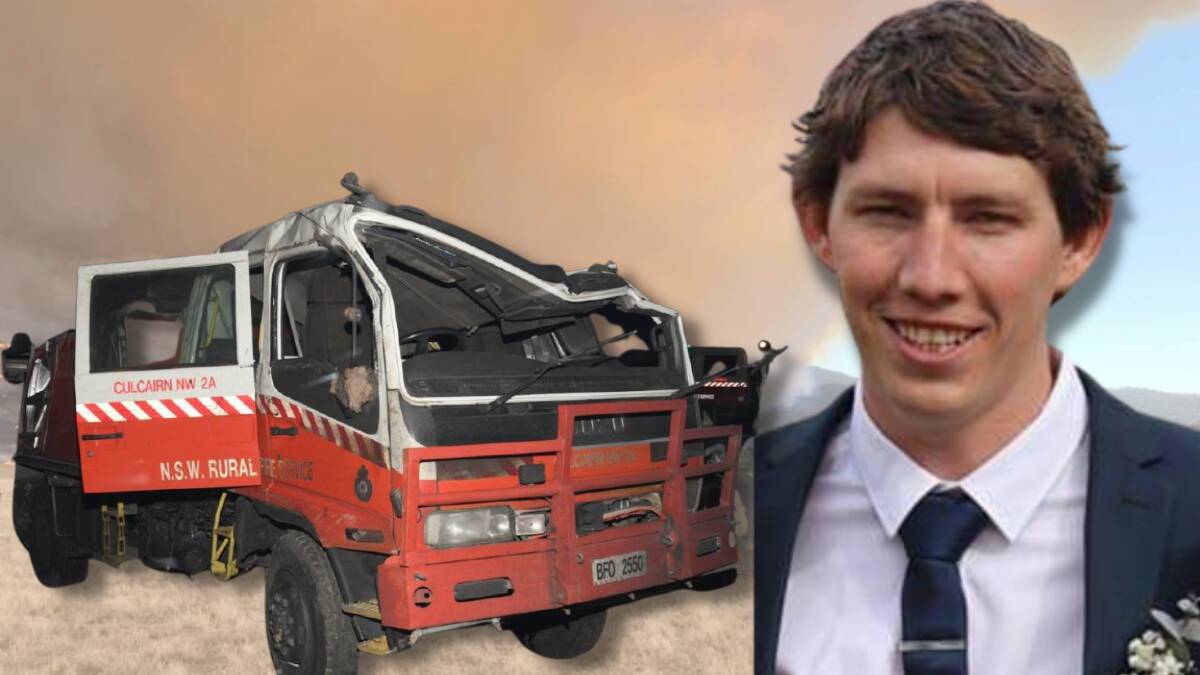 The damaged Culcairn fire truck and father-to-be Samuel McPaul. 