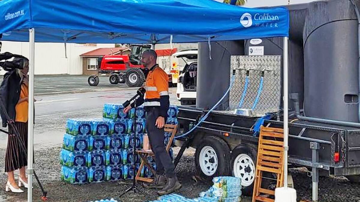 A water trailer has been set with free bottled water also on hand during Elmore's water emergency. Picture: Coliban Water.
