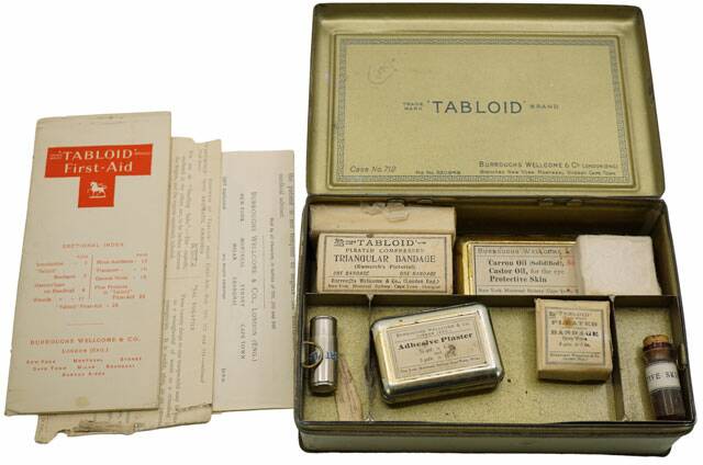 FOR SALE: Tabloid brand first aid kit in original tin box.