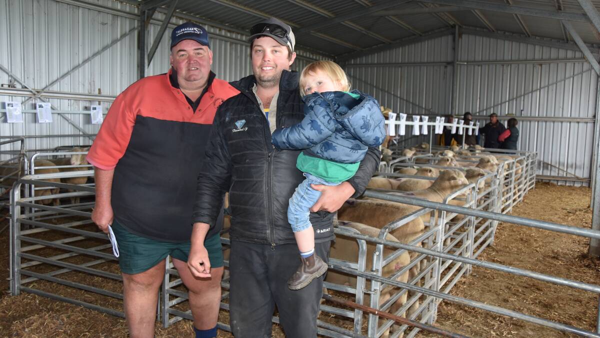Andrew, Jim and Austin Seaman at the Mt Bathurst Poll Dorset sale yesterday, 